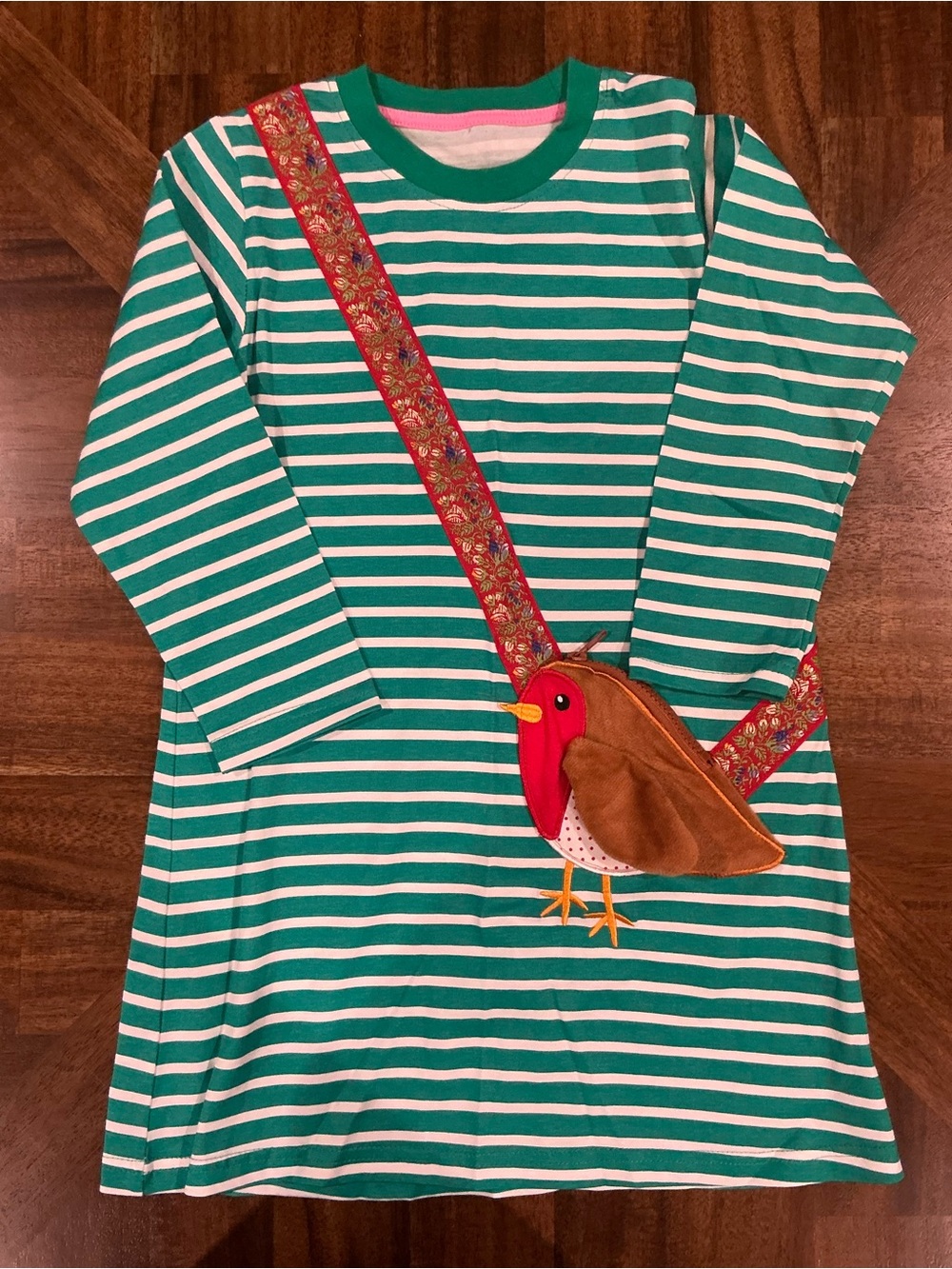 Unbranded Size 6Y Green & White Striped Robin Purse Dress